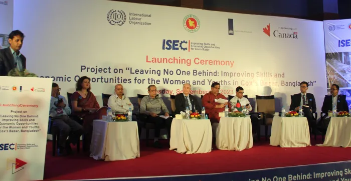 Vivek Prakash, a representative of Canada, addresses participants at the launch event of the Improving skills and economic opportunities for the host Bangladeshi community in Cox’s Bazar