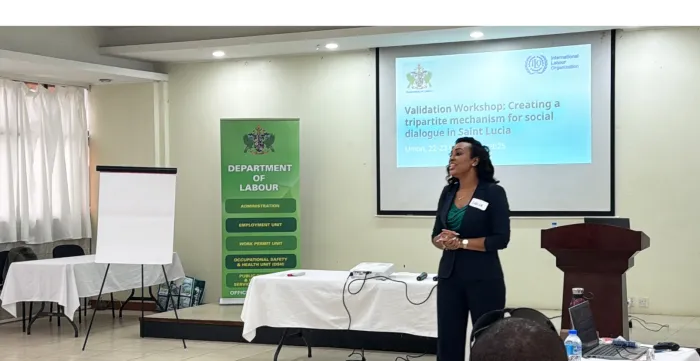 Ms. Shelia Imbert, Permanent Secretary, Ministry of Public Service, Labour and Gender Affairs, Saint Lucia addressing workshop particpants