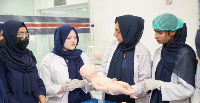 demonstration of neonatal care at a health care facility