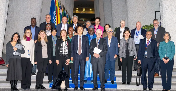 The ILO Committee of Experts members and Chairperson, Mr Alain Lacabarats, with Mr Changrok Soh, Chair of the UN Human Rights Committee and acting Chair of the Annual Meeting of the Chairs of the Treaty Bodies.