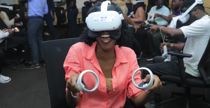 A woman participant wearing VR headset
