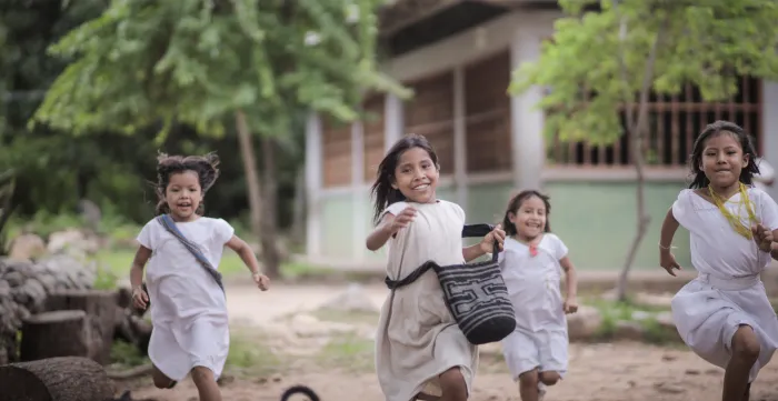 Children running in an Arhuaco community in the Sierra Nevada de Santa Marta, Colombia, 2025.