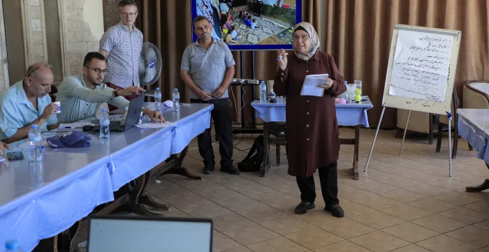 Members of the Palestinian General Federation of Trade Unions’ (PGFTU)  Executive Committee participate in an ILO-supported planning workshop on  the role of trade unions in Gaza’s recovery. Gaza 1/8/2026 