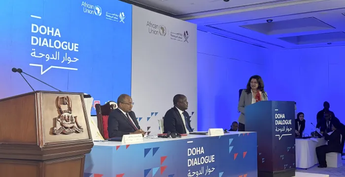 Ruba Jaradat, ILO Regional Director for Arab states, delivering her remarks during the Doha Dialogue II in Dar Es Salam, Tanzania. 6 October 2026
