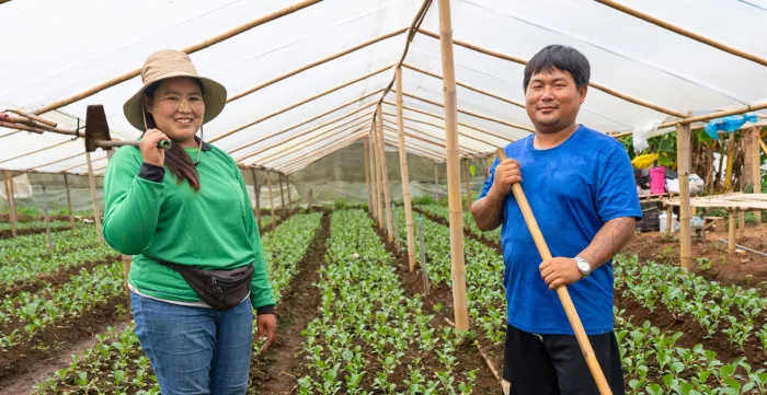 Amid rows of vibrant green kale, Nuenlao and her partner work side by side on a farm in the mountain community of Pong Yaeng, Chiang Mai.