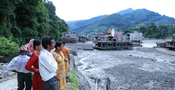 Views of settlements in Nuwakot District, Bagmati Province, Nepal, show homes and surrounding areas covered in mud after devastating flash floods swept through central northern Nepal on 26 August.