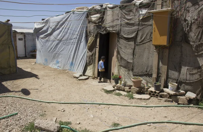 A Syrian refugee child at a camp in Lebanon