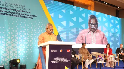 Bangladesh's State Minster for Expatriates’ Welfare and Overseas Employment, Shofiqur Rahman Choudhury at the launch of a new project