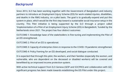 Cover page of the results brief of Bangladesh's employment injury scheme