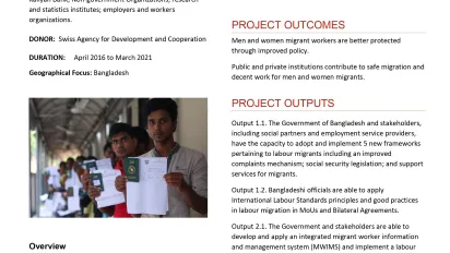 Cover page of the factsheet of the Application of Migration Policy project, Bangladesh