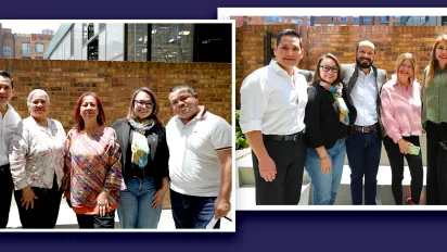 Collage de dos fotografías grupales de la la delegación del gobierno de Canadá junto a representantes del Ministerio del Trabajo y centrales sindicales