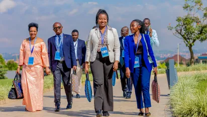 Group of people walking outside