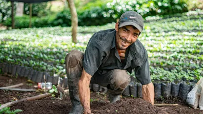 Coffee farmer looking at the camera in Honduras