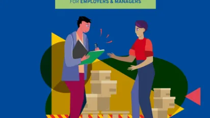 animated character to illustrate the cover of a training material on OSH for employers