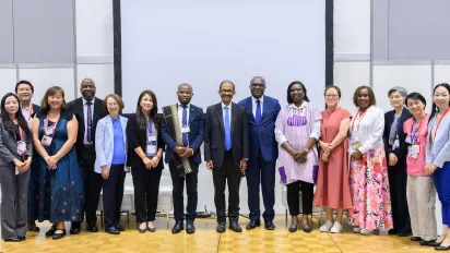 Group photo of speakers at the ILO–UNDRR high-level side event during TICAD9 in Yokohama on 21 August 2025.