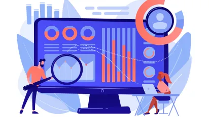 illustration showing two people monitoring data on a computer