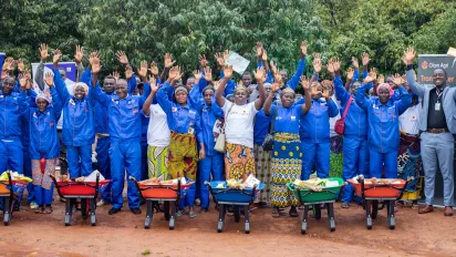 Des bénéficiaires du projet Biochar expriment leur satisfaction lors du lancement officiel, marqué par la remise d’équipements de production destinés à renforcer leurs capacités et à soutenir des pratiques agricoles durables.