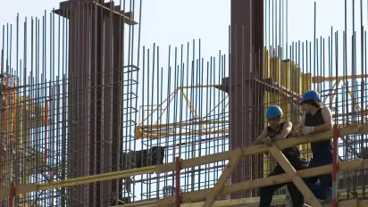 Construction workers resting in Russia.