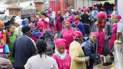 Garment workers taking a break from work in Lesotho. 