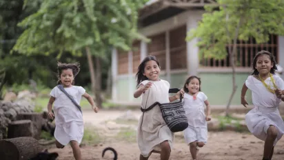 Children running in an Arhuaco community in the Sierra Nevada de Santa Marta, Colombia, 2025.