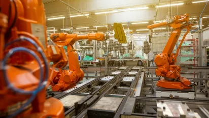 Industrial robots on an automotive assembly line.