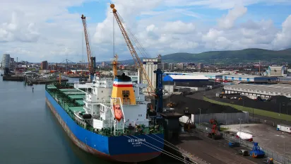 Landscape picture of an industrial port in Ireland.