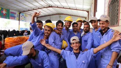 Graduates in Radfan District, Lahj Governorate, celebrating their apprenticeship graduation.