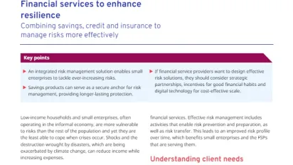 Cover for publication: "Social Finance Brief: Financial services to enhance resilience"