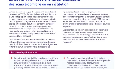 Le COVID-19 et les soignants qui dispensent des soins à domicile ou en institution - Couverture