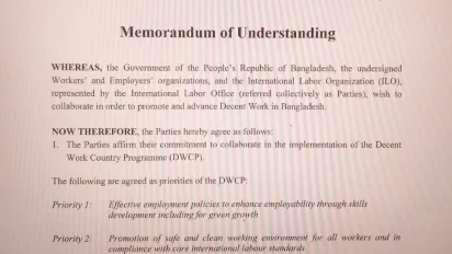 Snapshot of the decent work memorandum of understanding between the Government of Bangladesh and the ILO