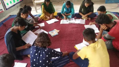 Children studying together in rural India