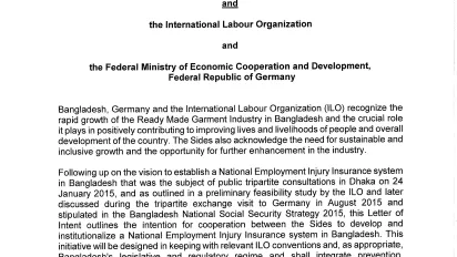 Image of the ILO-Germany letter of intent for the employment injury scheme