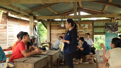 A question-and-answer session with farmers in Kokpung Neua Village, Lao People's Democratic Republic