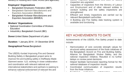 Image of the Bangladesh fire safety project fact sheet