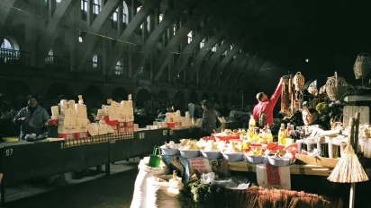 People selling goods in a market, Armenia.