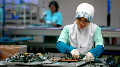 Workers of PT Toshiba Consumer Products Ind. Assembling and manufacturing of electronic goods,Indonesia
