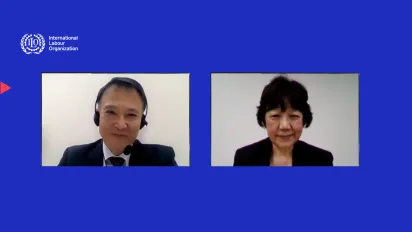 JEITAのCSR委が開催した「ビジネスと人権（BHR）」ウェビナーで講演するBHR推進社労士の薦田勉氏（右）と袴田淑子氏＝2024年3月25日