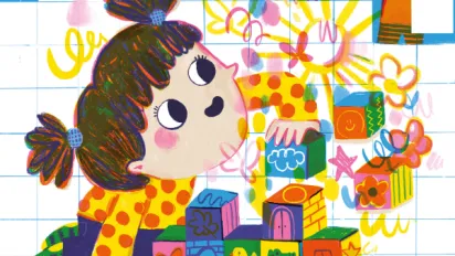 "Construyamos el espacio para una infancia libre", obra de Pupé para la campaña de la OIT "Ilustrando un futuro sin trabajo infantil".