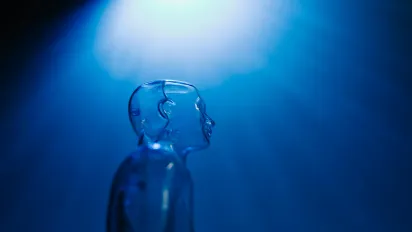 Clear Mannequin on Dark Blue Background
