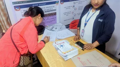 The Employment Service Centres of Pokhara Metropolitan City showcase their stall at the Job Fair in Pokhara.