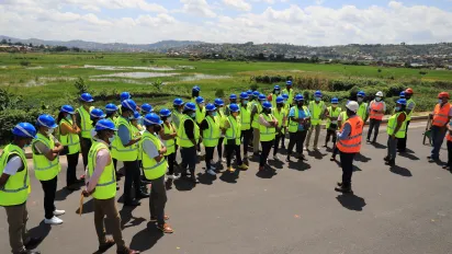Large group of inspectors wearing PPE in Madagascar
