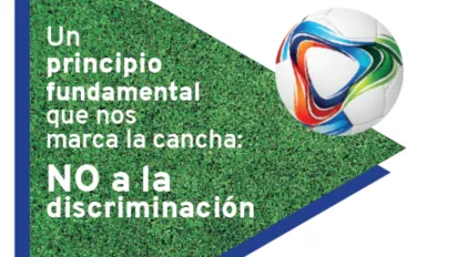 Tapa de folleto fixture mundial 2026 campaña Un principio fundamental que nos marca la cancha: no a la discriminación