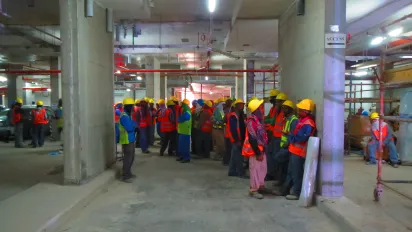 Migrant workers, including Nepali workers, at a worksite in Doha, Qatar.