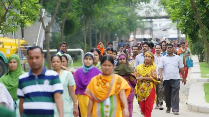 Garment workers leaving a clothing plant in Bangladesh