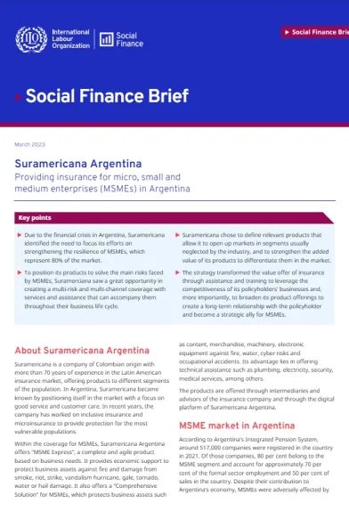 Cover for publication: "Social Finance Brief: Suramericana Argentina"