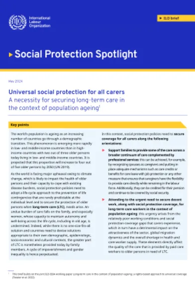 Universal social protection for all carers: A necessity for securing long-term care in the context of population ageing cover