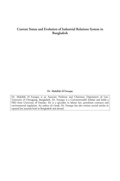 Cover page of the status and evolution of industrial relations in Bangladesh