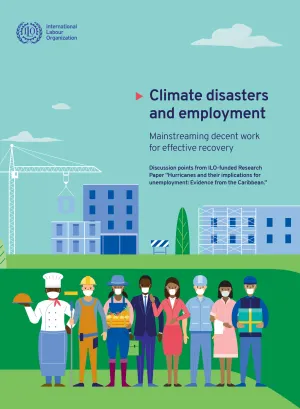 Cover for publication Booklet: Climate disasters and employment - Mainstreaming decent work for effective recovery