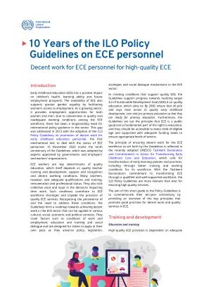 10 Years of the ILO Policy Guidelines on Early Childhood Education Personnel - Cover