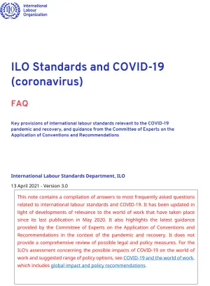 Cover for publication ILO Standards and COVID-19 (coronavirus) - Version 3.0